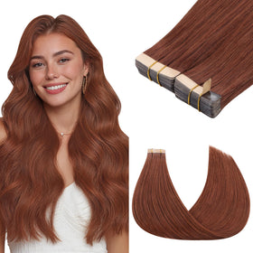 GOO GOO Tape in Hair Extensions 24inch Dark Auburn Copper front view
