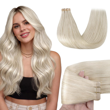 GOO GOO Tape in Hair Extensions 24inch Platinum Blonde front view