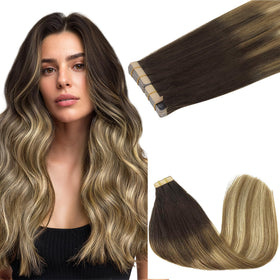 GOO GOO Tape in Hair Extensions 26inch Balayage Brown to Dirty Blonde front view