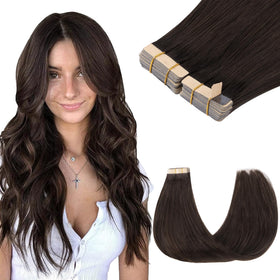 GOO GOO Tape in Hair Extensions 2A Light Brown 16inch front view