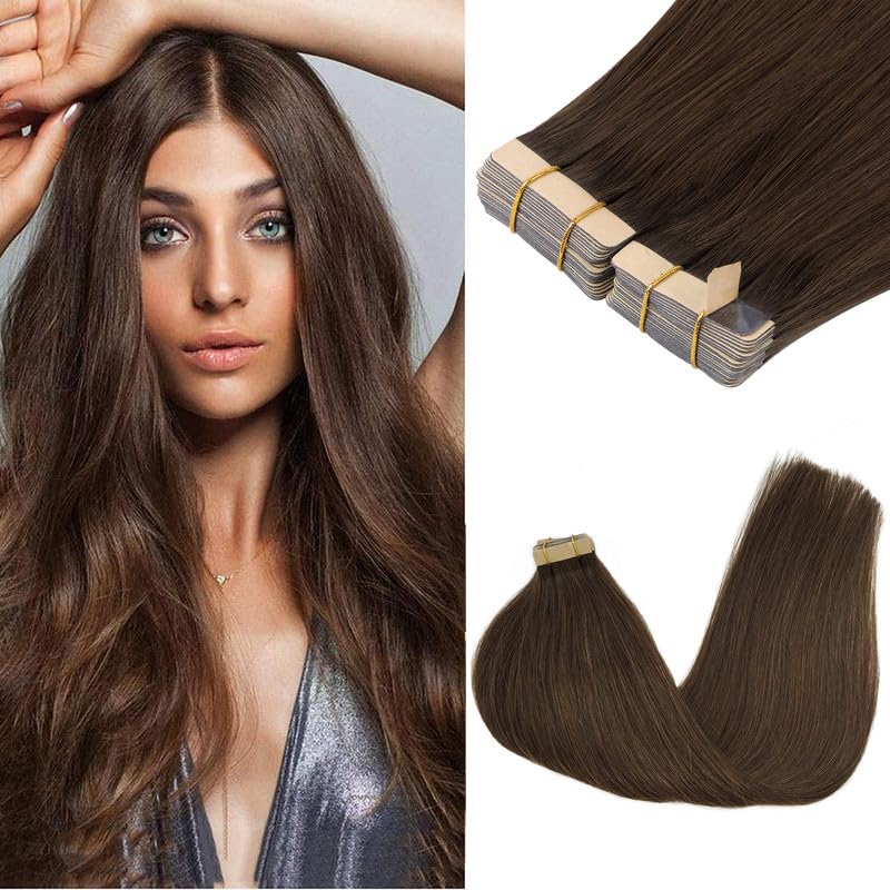 GOO GOO Tape in Hair Extensions 4A Chocolate Brown front view