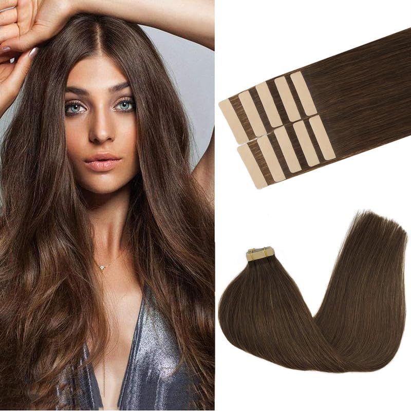 GOO GOO Tape in Hair Extensions 4A Chocolate Brown front view