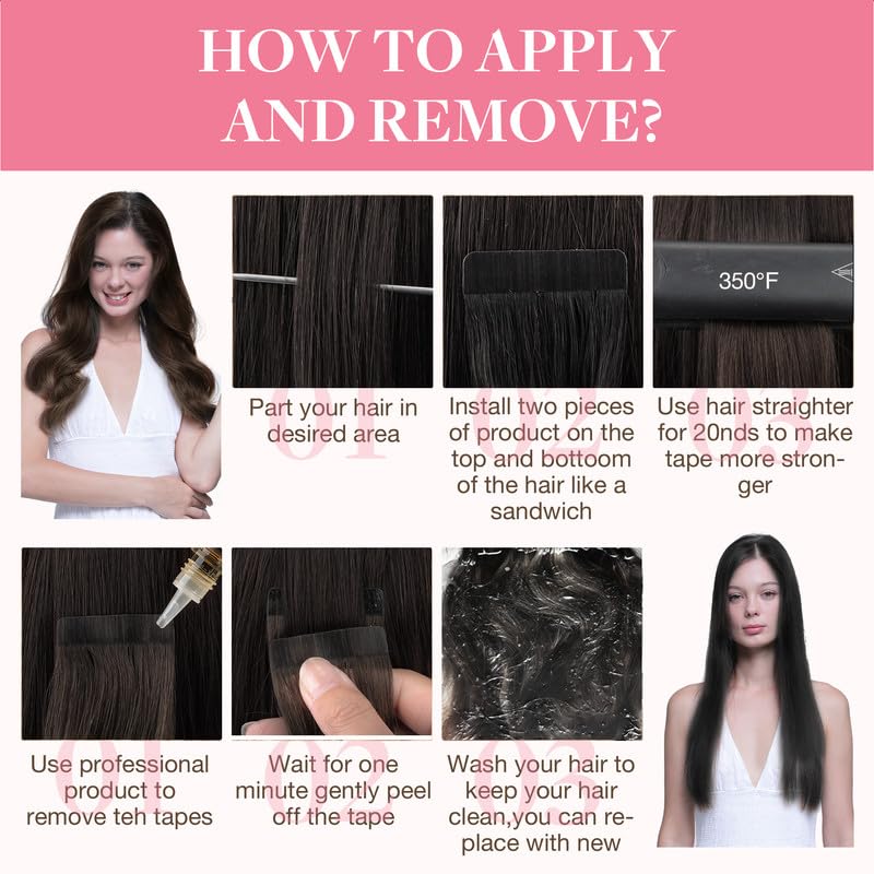 GOO GOO Tape in Hair Extensions 4A Chocolate Brown length comparison