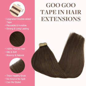 GOO GOO Tape in Hair Extensions 4A Chocolate Brown packaging