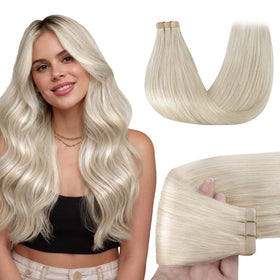 GOO GOO Tape in Hair Extensions 60A Platinum Blonde 10inch front view