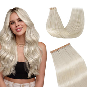 GOO GOO Tape in Hair Extensions 60A Platinum Blonde front view