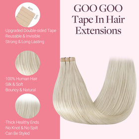 GOO GOO Tape in Hair Extensions 60A Platinum Blonde side view