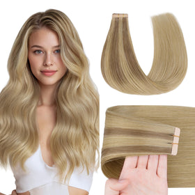 GOO GOO Tape in Hair Extensions Ash Beige Blonde Blend front view
