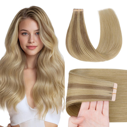 GOO GOO Tape in Hair Extensions Ash Beige Blonde Blend front view