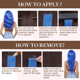 GOO GOO Tape-In Hair Extensions Blue 22 Inch back view