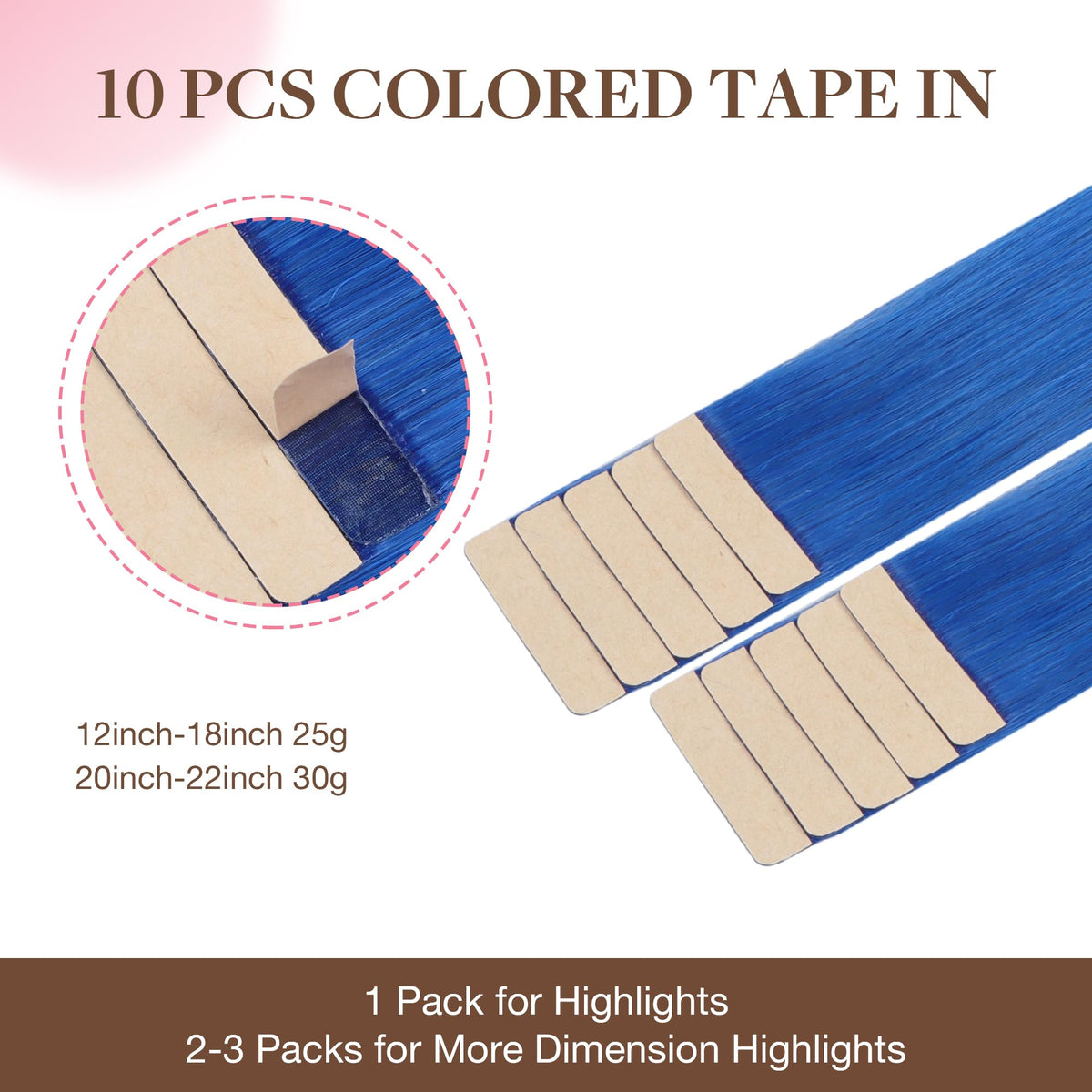GOO GOO Tape-In Hair Extensions Blue 22 Inch close-up of tape