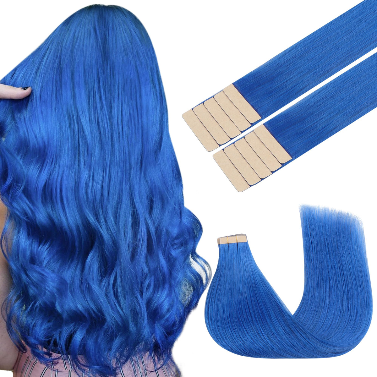 GOO GOO Tape-In Hair Extensions Blue 22 Inch front view