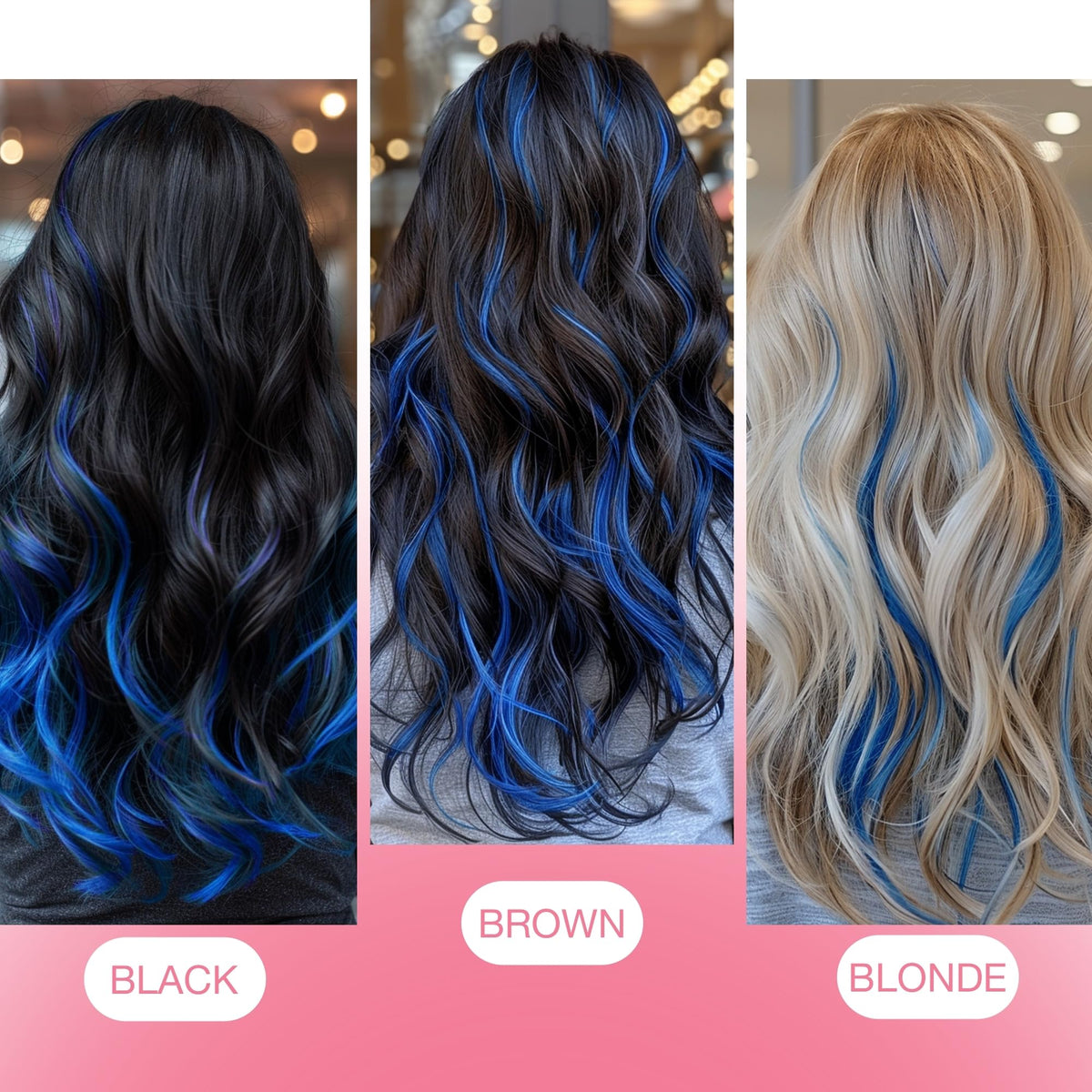 GOO GOO Tape-In Hair Extensions Blue 22 Inch with styling tools
