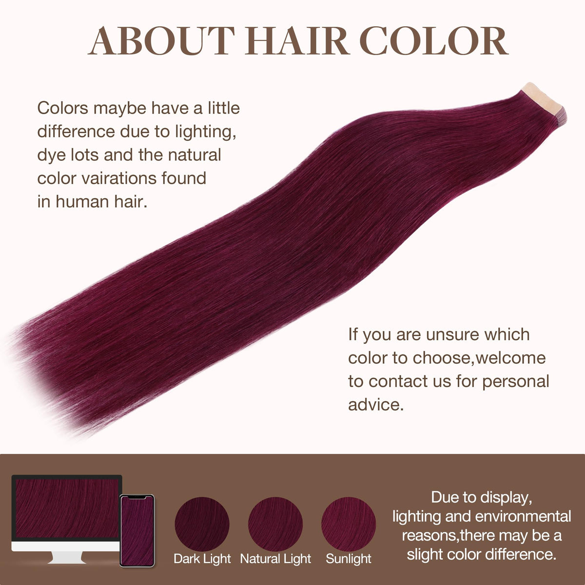 GOO GOO Tape in Hair Extensions Burgundy 10inch in use
