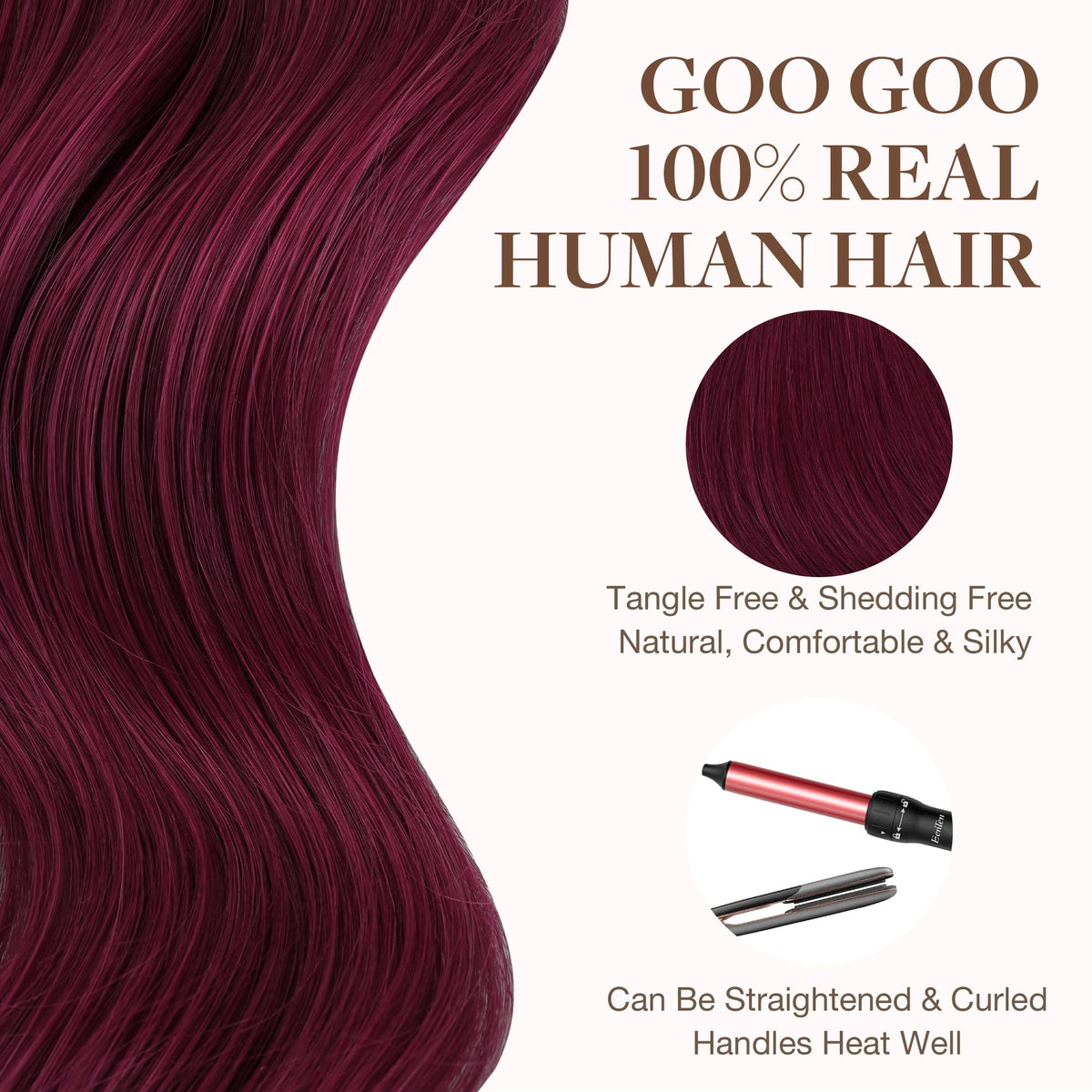 GOO GOO Tape in Hair Extensions Burgundy 10inch with styling tools