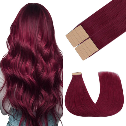 GOO GOO Tape in Hair Extensions Burgundy Red front view