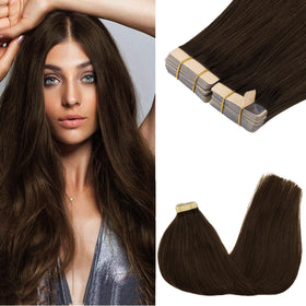 GOO GOO Tape in Hair Extensions Chocolate Brown 16inch front view