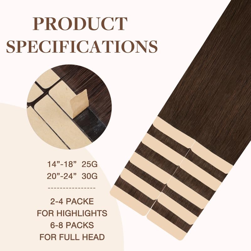 GOO GOO Tape in Hair Extensions Chocolate Brown close-up of hair texture