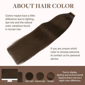 GOO GOO Tape in Hair Extensions Chocolate Brown length comparison