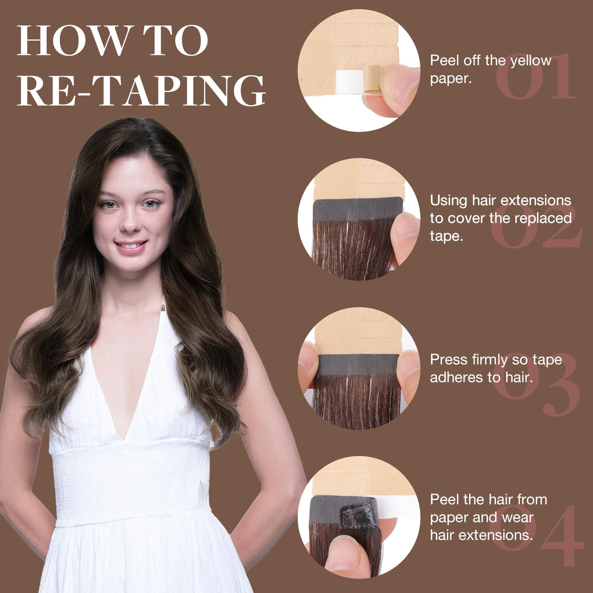 GOO GOO Tape in Hair Extensions Chocolate Brown with styling tools