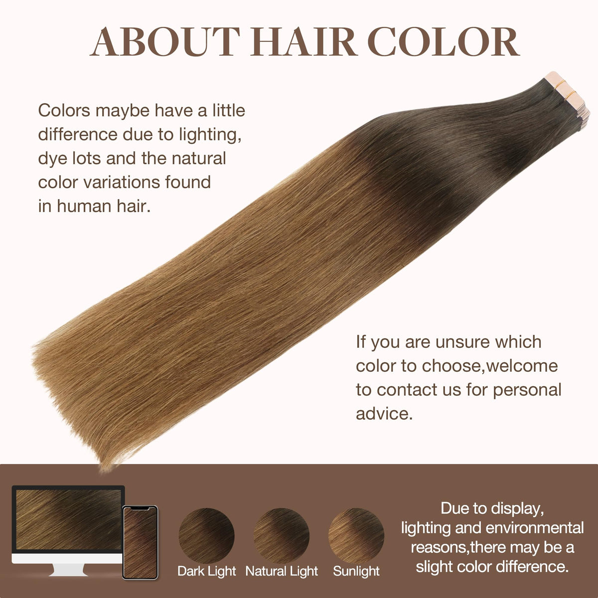 GOO GOO Tape in Hair Extensions Chocolate Dip in natural light