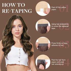GOO GOO Tape in Hair Extensions Chocolate Dip showing application process