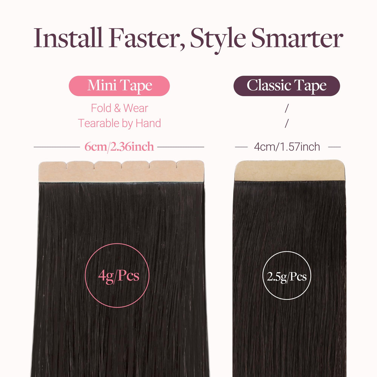 GOO GOO Tape in Hair Extensions cut-to-fit tape detail