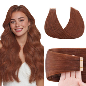 GOO GOO Tape in Hair Extensions Dark Auburn Copper front view