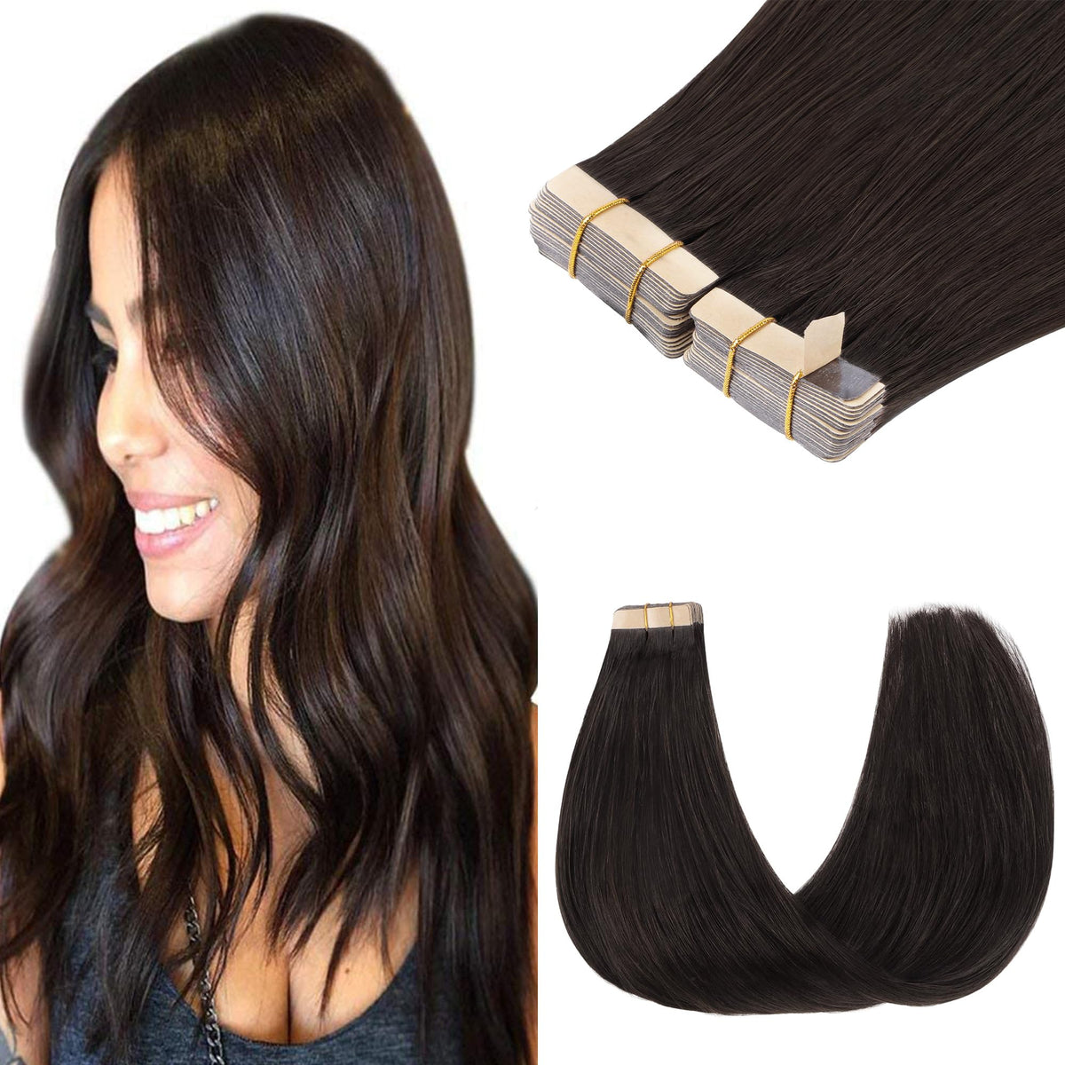 GOO GOO Tape in Hair Extensions Dark Brown 10 inch front view