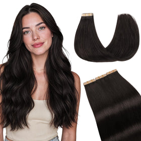 GOO GOO Tape in Hair Extensions dark brown 18 inch front view