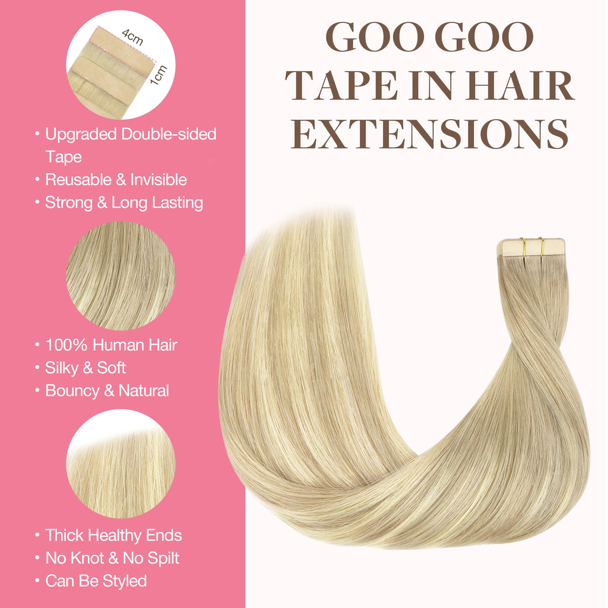 GOO GOO Tape in Hair Extensions displayed on a mannequin