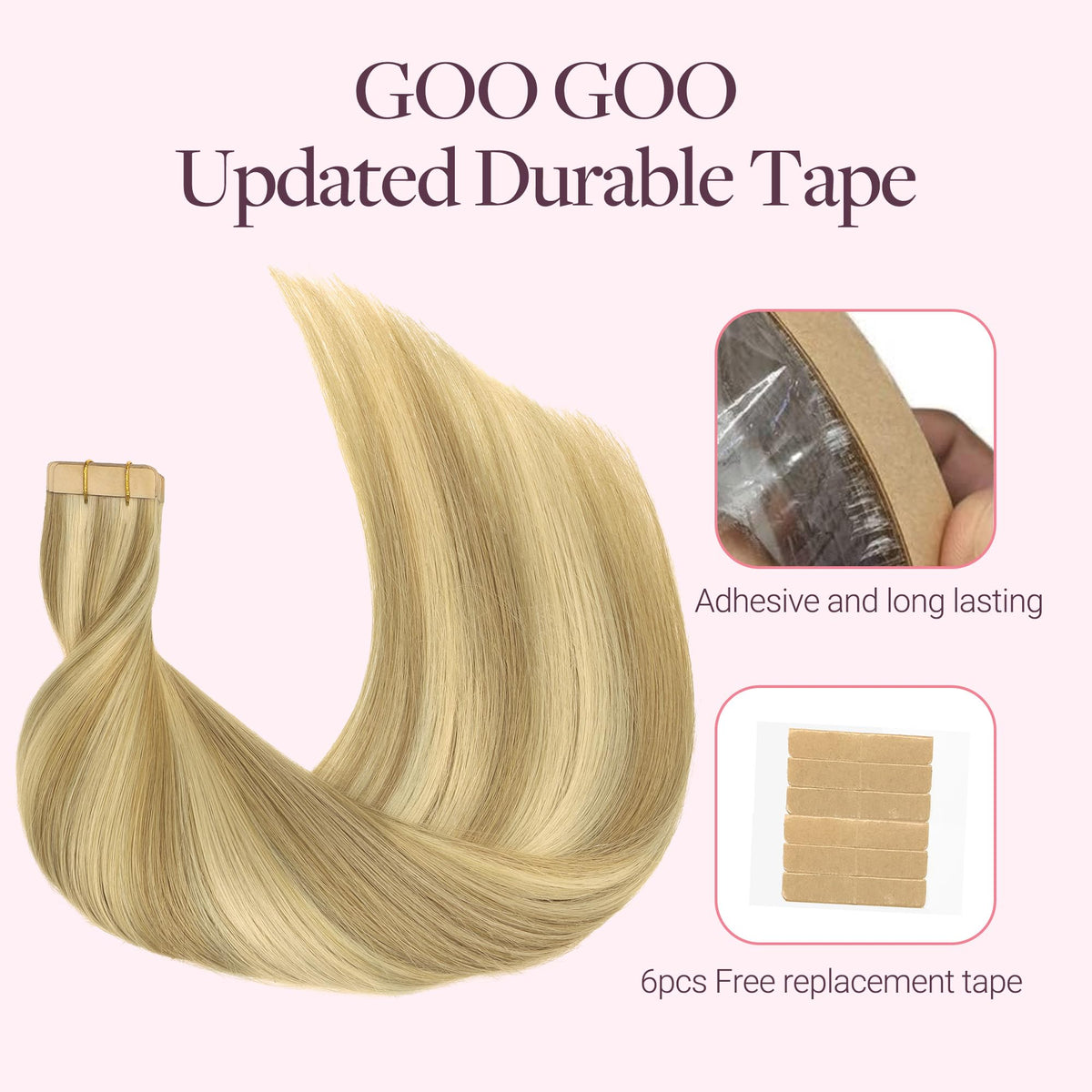 GOO GOO Tape in Hair Extensions displayed on a mannequin