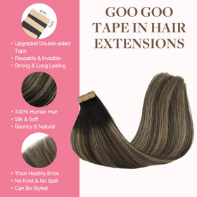 GOO GOO Tape in Hair Extensions displayed on a model