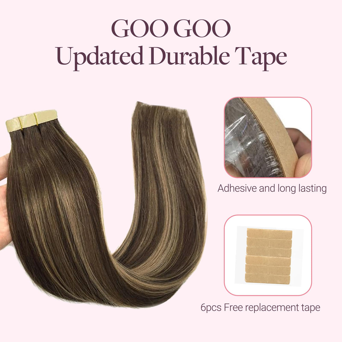 GOO GOO Tape in Hair Extensions displayed on a model