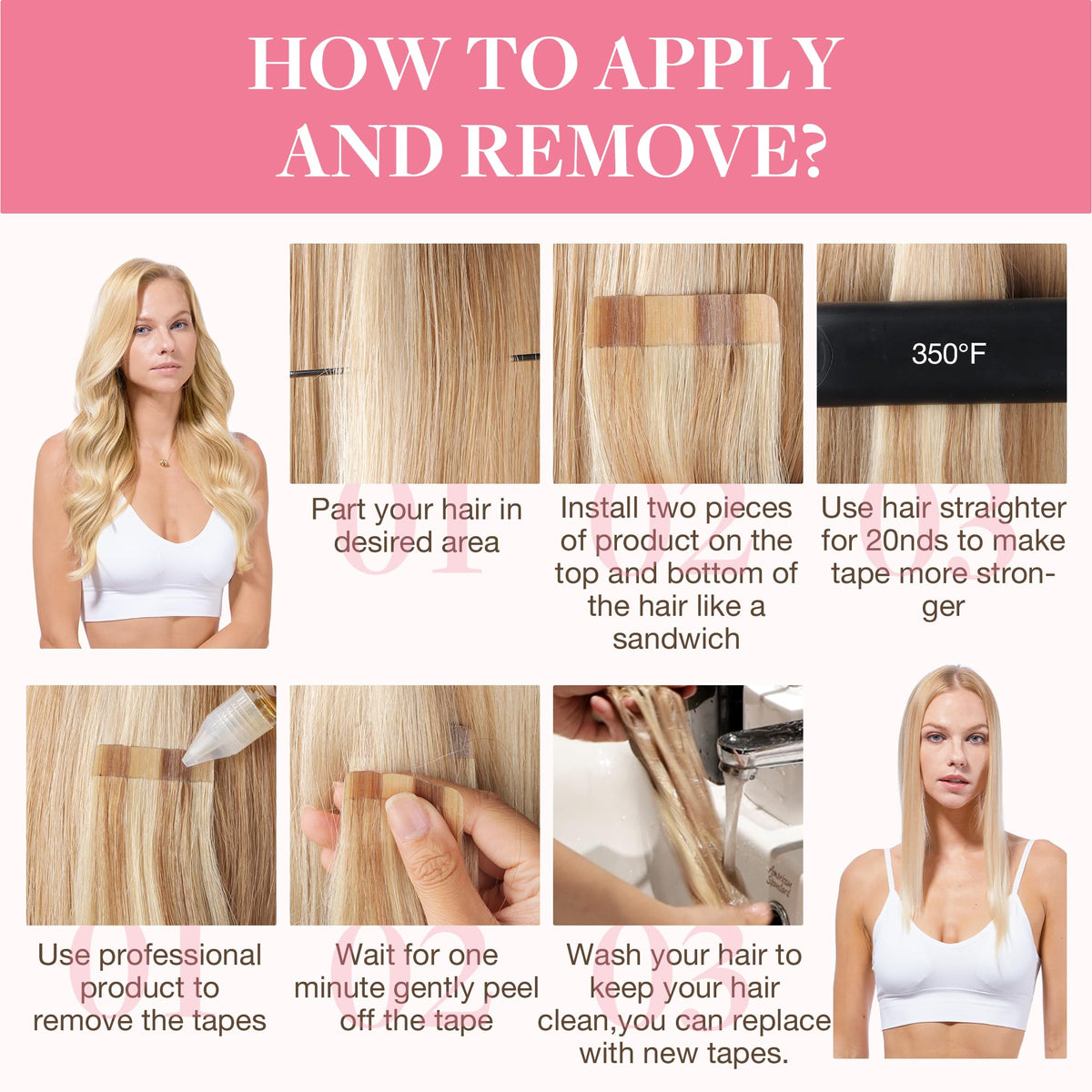 GOO GOO Tape in Hair Extensions displayed with hair styling tools
