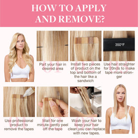 GOO GOO Tape in Hair Extensions displayed with hair styling tools