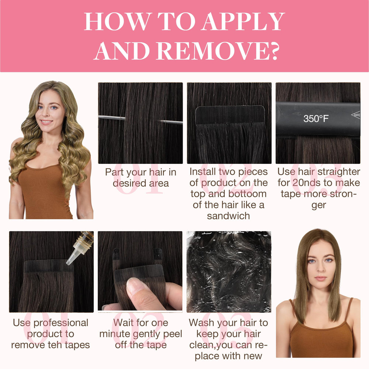 GOO GOO Tape in Hair Extensions displayed with hair styling tools