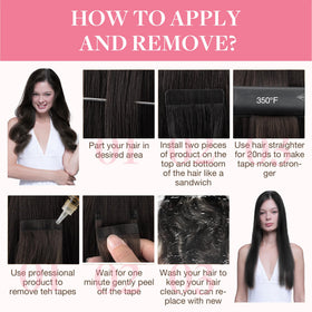 GOO GOO Tape in Hair Extensions displayed with hair styling tools