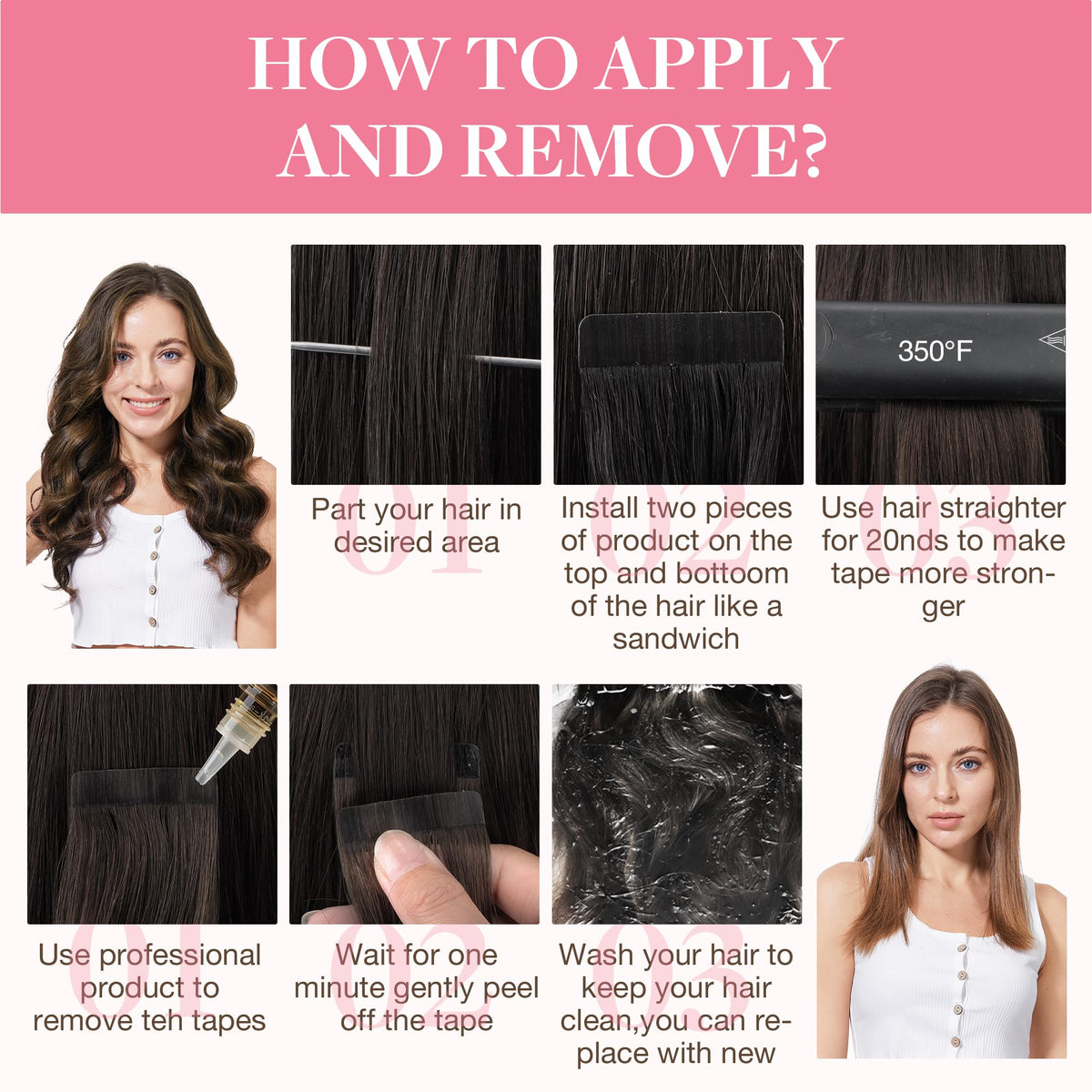 GOO GOO Tape in Hair Extensions displayed with natural hair