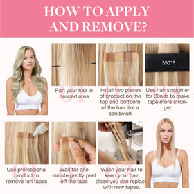 GOO GOO Tape in Hair Extensions displayed with styling tools