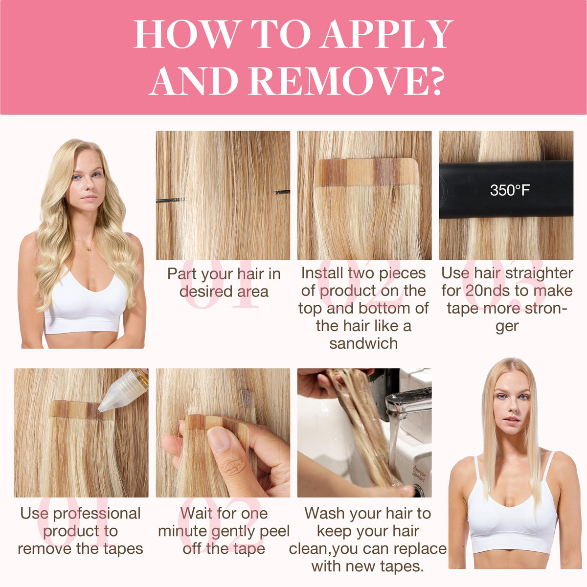GOO GOO Tape in Hair Extensions displayed with styling tools