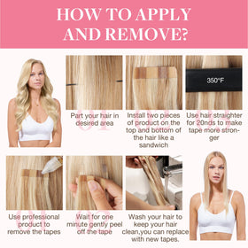 GOO GOO Tape in Hair Extensions displayed with styling tools