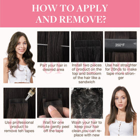 GOO GOO Tape in Hair Extensions displayed with styling tools