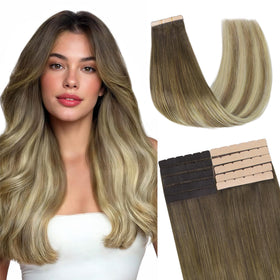 GOO GOO Tape in Hair Extensions front view with soft skin weft