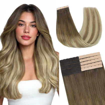 GOO GOO Tape in Hair Extensions front view with soft skin weft