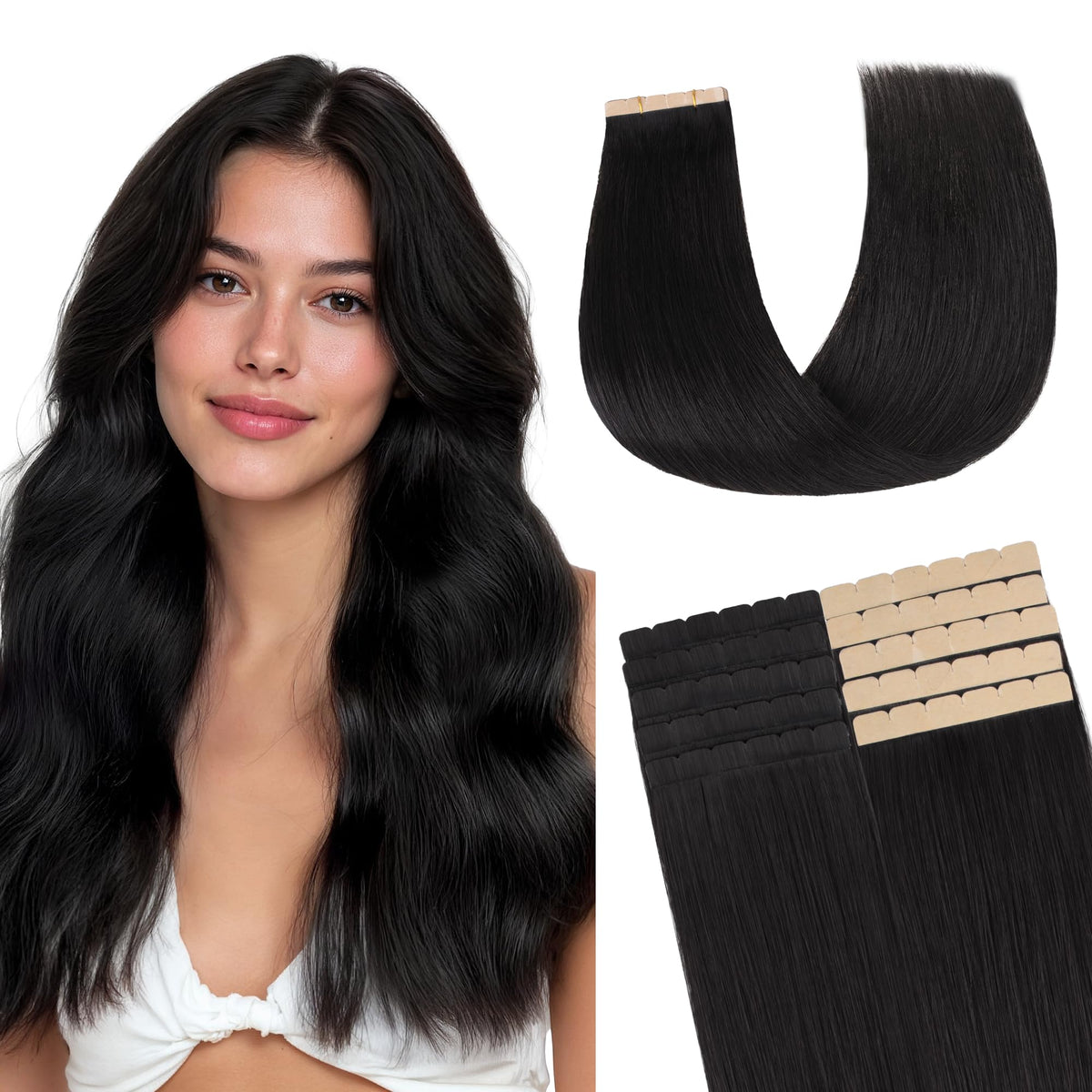 GOO GOO Tape in Hair Extensions front view with soft texture