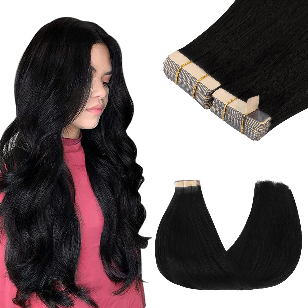 GOO GOO Tape in Hair Extensions jet black 20 inch front view