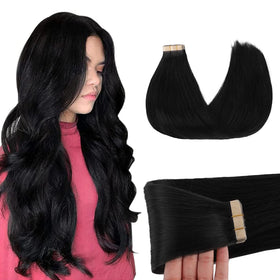 GOO GOO Tape in Hair Extensions Jet Black 26 inch front view