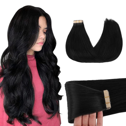 GOO GOO Tape in Hair Extensions Jet Black 26 inch front view