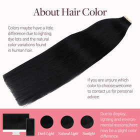 GOO GOO Tape in Hair Extensions Jet Black displayed on a table